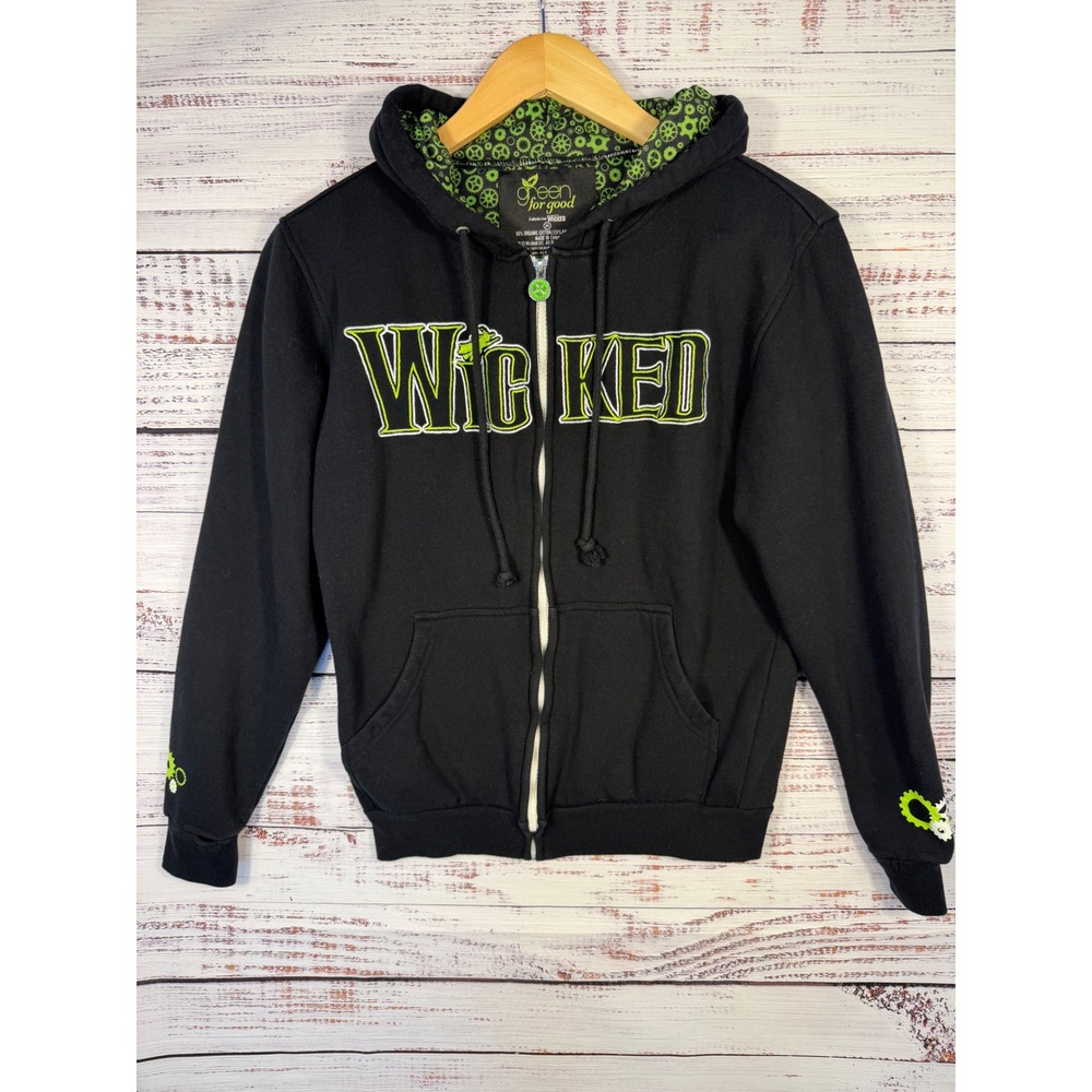 Green for Good Wicked Musical Hoodie Unisex Medium Black Green Zip Up Witch OZ